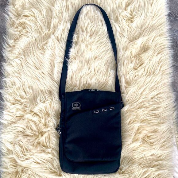 OGIO Nylon Laptop Black/Silver Cross Body Padded Bag Adjustable Strap Pockets - Picture 2 of 12